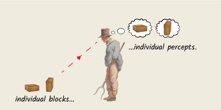 farmer looks at two wooden blocks