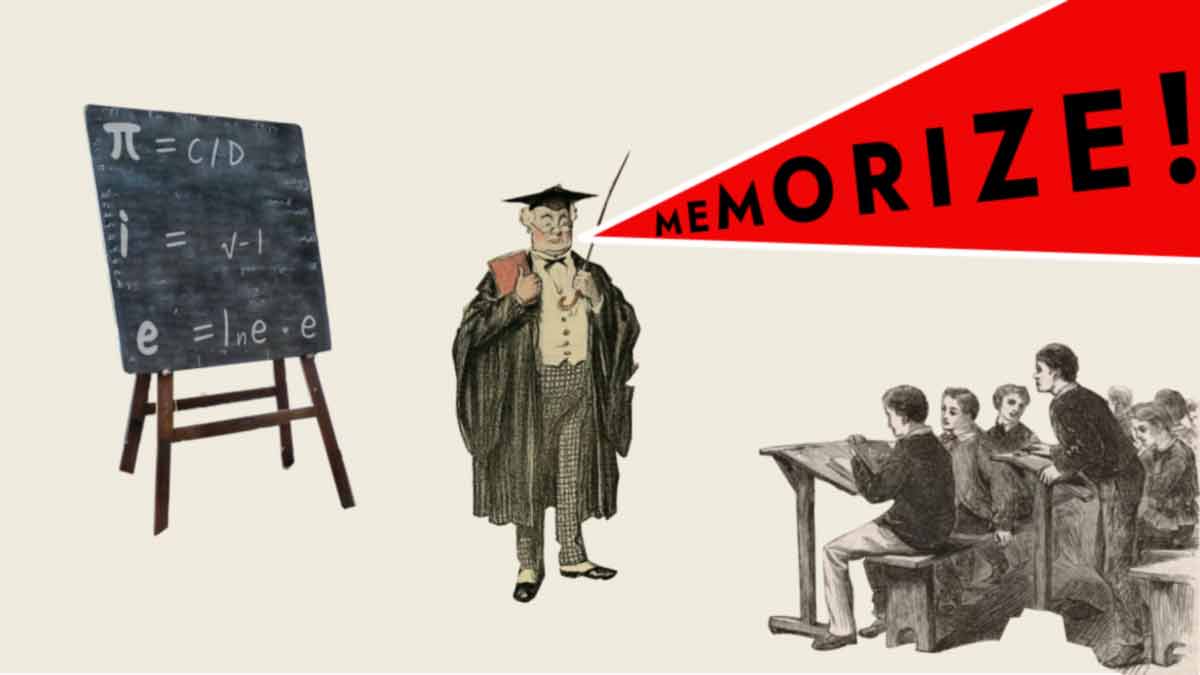 headmaster shouts at students to 'memorize' with equations on blackboard